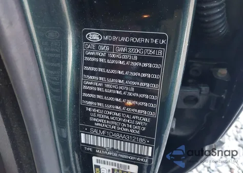 2010 Land Rover Range Rover Hse z USA, uszkodzony, nr VIN SALMF1D48AA312185